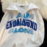 Retro Hiphop Flocking Cardigan Hooded Sweater