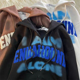 Retro Hiphop Flocking Cardigan Hooded Sweater