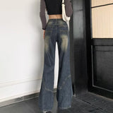 Americanretro Cement Grey Female Autumn Winter New Versatile Thin High-waisted Loose Wide-Legged Jeans
