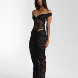 Miran - See-Through Lace Off-Shoulder Maxi Dress