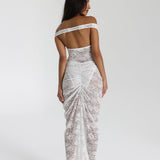 Miran - See-Through Lace Off-Shoulder Maxi Dress