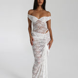 Miran - See-Through Lace Off-Shoulder Maxi Dress