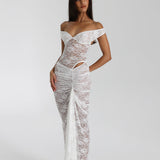 Miran - See-Through Lace Off-Shoulder Maxi Dress
