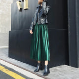 Autumn High Waisted Skinny Velvet Pleated Skirt