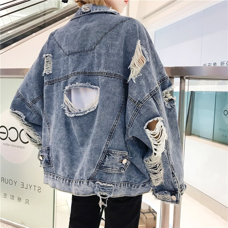 Hole Denim Bomber Jacket