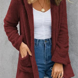 New Women Clothing Color Fleece Cardigan Pocket Casual Elegant Loose Fit Warm Fashion Vintage Coat