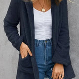New Women Clothing Color Fleece Cardigan Pocket Casual Elegant Loose Fit Warm Fashion Vintage Coat