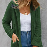 New Women Clothing Color Fleece Cardigan Pocket Casual Elegant Loose Fit Warm Fashion Vintage Coat