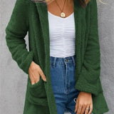 New Women Clothing Color Fleece Cardigan Pocket Casual Elegant Loose Fit Warm Fashion Vintage Coat
