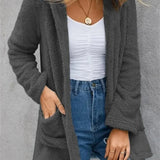 New Women Clothing Color Fleece Cardigan Pocket Casual Elegant Loose Fit Warm Fashion Vintage Coat
