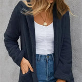 New Women Clothing Color Fleece Cardigan Pocket Casual Elegant Loose Fit Warm Fashion Vintage Coat