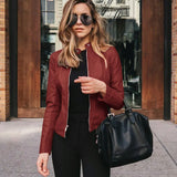 PU Solid Single Breasted Women's Overwear Leather Autumn Winter Jacket