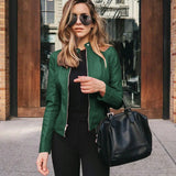 PU Solid Single Breasted Women's Overwear Leather Autumn Winter Jacket
