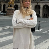Autumn Women Patchwork Turtleneck Fashion Casual Long Sleeve Knitted Sweater