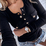 Long Sleeved Casual Button T-shirt