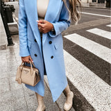 Autumn Women Woolen Retro Fashion Black Long Sleeve Blue Casual Winter Street Wear Loose Coat