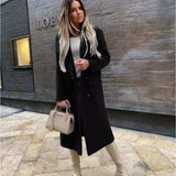 Autumn Women Woolen Retro Fashion Black Long Sleeve Blue Casual Winter Street Wear Loose Coat
