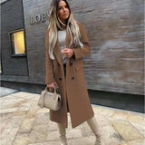 Autumn Women Woolen Retro Fashion Black Long Sleeve Blue Casual Winter Street Wear Loose Coat