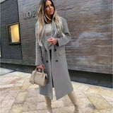 Autumn Women Woolen Retro Fashion Black Long Sleeve Blue Casual Winter Street Wear Loose Coat