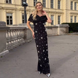 Elegant Ladies Bow Rhinestone Bandage Evening off Shoulder Dress