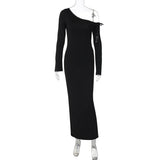 Maxi Dress Solid Color One Shoulder Cold Shoulder Slim Sheath Dress
