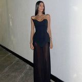 Black White Bandage High Elastic White Mesh Maxi Dress