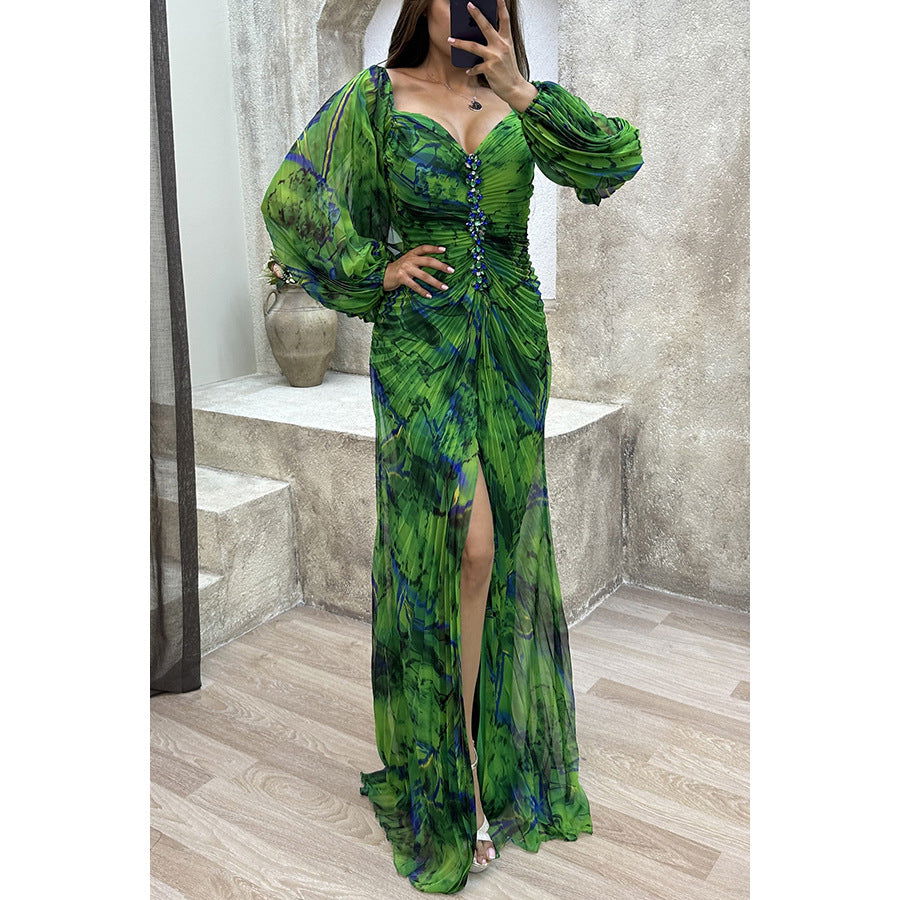 Party Pleated Long Sleeve Dress Loose Casual Dress