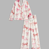 Bow Printed Button Pants Set