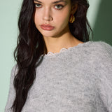 Lace Trim Bow-Decor Draped Sweater