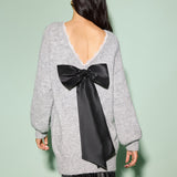 Lace Trim Bow-Decor Draped Sweater
