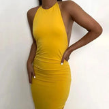 Slim Fit Large Open Back Strap Dress Pleated Summer Women's Fashion Maxi Dress