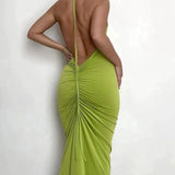 Slim Fit Large Open Back Strap Dress Pleated Summer Women's Fashion Maxi Dress