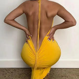 Slim Fit Large Open Back Strap Dress Pleated Summer Women's Fashion Maxi Dress