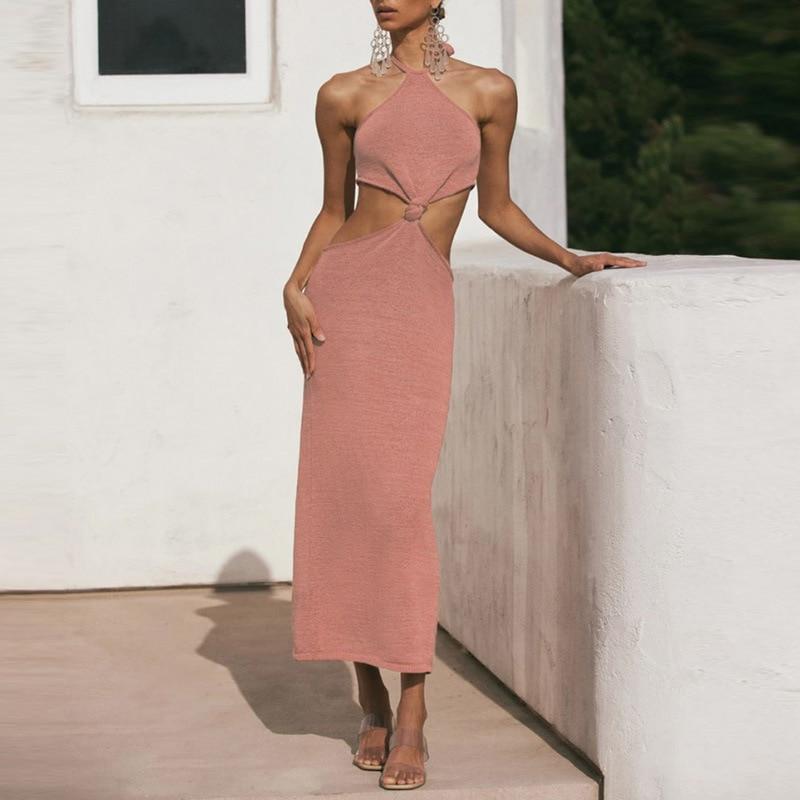 Sexy Vacation Outfits Knitted Halter Maxi Dresses