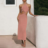 Sexy Vacation Outfits Knitted Halter Maxi Dresses