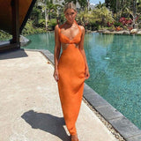 Solid Sexy Open Back Halter Split Maxi Dress