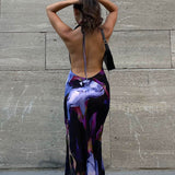 Backless Print Halter BodyconClub Party Dress