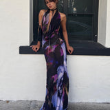 Backless Print Halter BodyconClub Party Dress