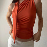 Backless Off Shoulder Halter Vintage Sleeveless Y2K Club Casual Summer 2025 Crop Tops
