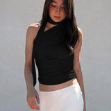 Backless Off Shoulder Halter Vintage Sleeveless Y2K Club Casual Summer 2025 Crop Tops