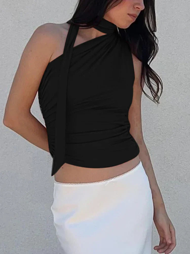 Backless Off Shoulder Halter Vintage Sleeveless Y2K Club Casual Summer 2025 Crop Tops