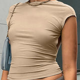 Short Sleeve Blue Y2K Crop Top O Neck Vintage Crop Top