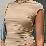 Short Sleeve Blue Y2K Crop Top O Neck Vintage Crop Top