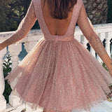 Backless glitter sheer mesh dress