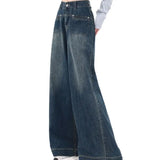 Waisted Button Denim Baggy Wide Leg Streetwear Jeans