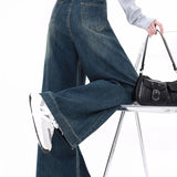 Waisted Button Denim Baggy Wide Leg Streetwear Jeans
