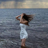 White Spaghetti Strap Sleeveless Aesthetic Beach Wear Mini Dress