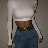 Sheath Solid Turtleneck Autumn Stretch Casual Undershirt All-match Crop Tops