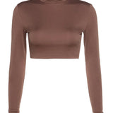 Sheath Solid Turtleneck Autumn Stretch Casual Undershirt All-match Crop Tops