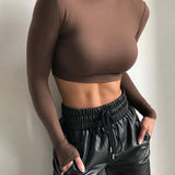 Sheath Solid Turtleneck Autumn Stretch Casual Undershirt All-match Crop Tops